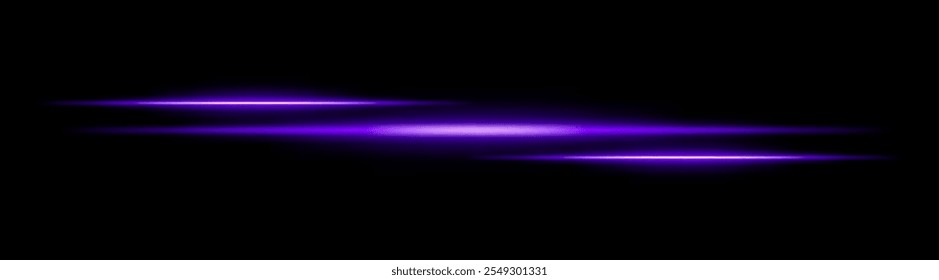 Feixe de luz violeta. Um brilho horizontal quente e nítido com um toque futurista. Perfeito para efeitos de ficção científica, transições de luz ou desenhos inspirados em neon. Listras brilhantes e brilho dinâmico