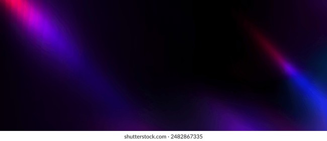 Purple light leak effect background. Film bokeh flare overlay. Vintage neon photo filter texture template. Exposed saturated photography wallpaper. Abstract blur ultraviolet gradient backdrop. Vector