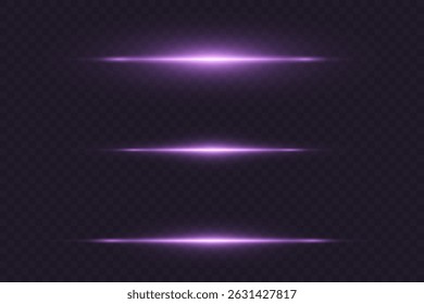 Coleção de raios de luz roxos. Neon efeitos de luz de movimento de alta velocidade. Vetor EPS 10.