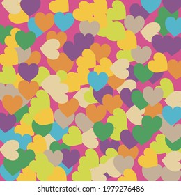 Purple Light Simple Romantic Wedding Art. Yellow Multicolor Hearts Love Confetti Vector Print. Bright Warm Modern Saint Valentine Modern Design. Blue Orange Green Ornamental Fabrics.