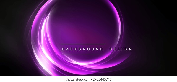 Purple light swirls create abstract circular design. Dark background emphasizes glowing effect, modern aesthetic.