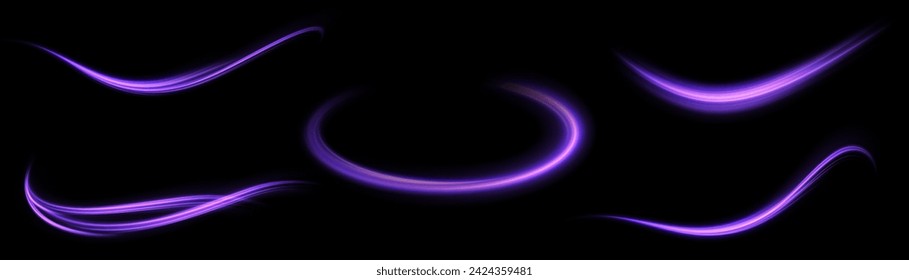 Purple Light Vortex. Abstract curved light effect of bright lines. Vector illustration	