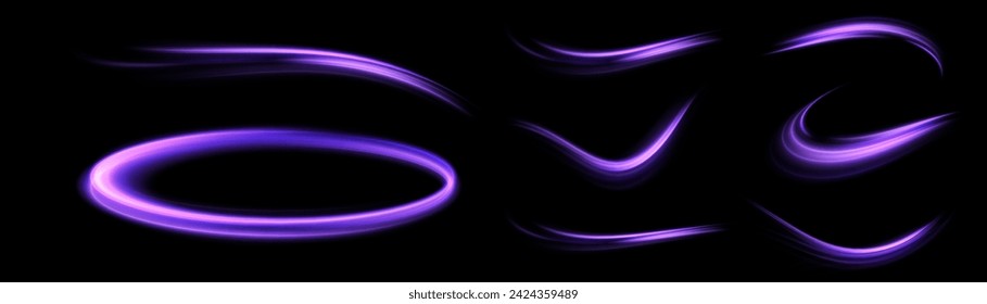 Purple Light Vortex. Abstract curved light effect of bright lines. Vector illustration	