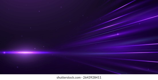 Efeito de iluminação roxo brilhando sobre fundo escuro e brilho. Ilustração vetorial