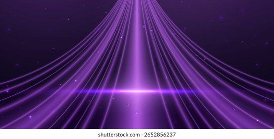 Purple lighting effect glowing on dark background and sparkle. Vector illustration