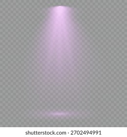 Purple lighting set projector. Purple light beam glowing on background. Violet rays. Light sources on dark wall, realistic soft concert light on abstract stage png. Violet glow flare light effect.
