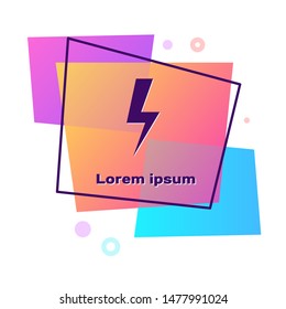 Purple Lightning bolt icon isolated on white background. Flash icon. Charge flash icon. Thunder bolt. Lighting strike. Color rectangle button. Vector Illustration