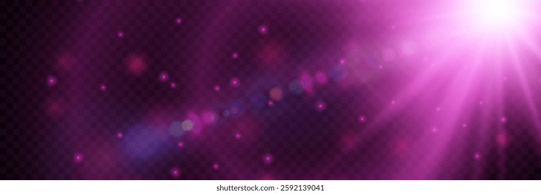 Purple light.Purple spear flash with colorful particle effect.Vector.