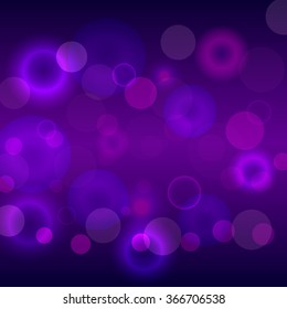 Purple lights abstract background with bokeh effect. Graphic vector design illustration