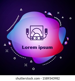 Purple line Ampere meter, multimeter, voltmeter icon isolated on blue background. Instruments for measurement of electric current. Abstract banner with liquid shapes. Vector Illustration