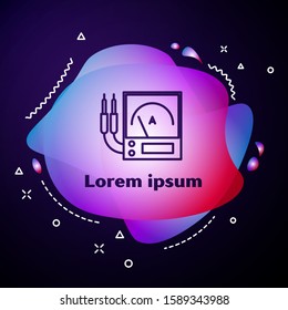 Purple line Ampere meter, multimeter, voltmeter icon isolated on blue background. Instruments for measurement of electric current. Abstract banner with liquid shapes. Vector Illustration