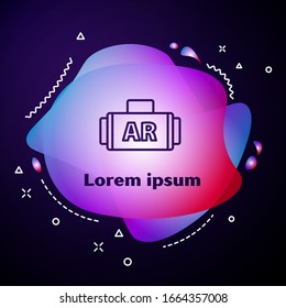 Purple line Ar, augmented reality icon isolated on blue background. Abstract banner with liquid shapes. Vector Illustration