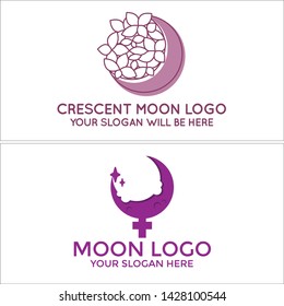 Purple line art logo design icon crescent moon with female suitable for cosmetics beauty spa aesthetics