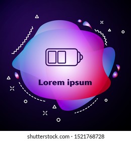 Purple line Battery charge level indicator icon isolated on dark blue background. Abstract banner with liquid shapes. Vector Illustration