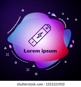 Purple line Battery icon isolated on dark blue background. Lightning bolt symbol. Abstract banner with liquid shapes. Vector Illustration
