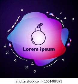 Purple line Bomb ready to explode icon isolated on blue background. Abstract banner with liquid shapes. Vector Illustration