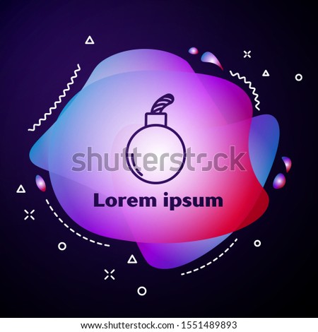 Purple line Bomb ready to explode icon isolated on blue background. Abstract banner with liquid shapes. Vector Illustration