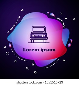 Purple line Car icon isolated on dark blue background. Front view. Abstract banner with liquid shapes. Vector Illustration