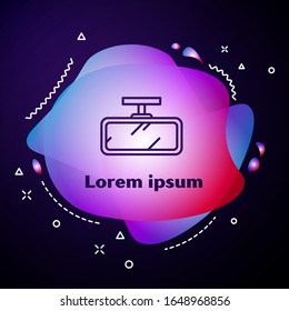 Purple line Car mirror icon isolated on blue background. Abstract banner with liquid shapes. Vector Illustration