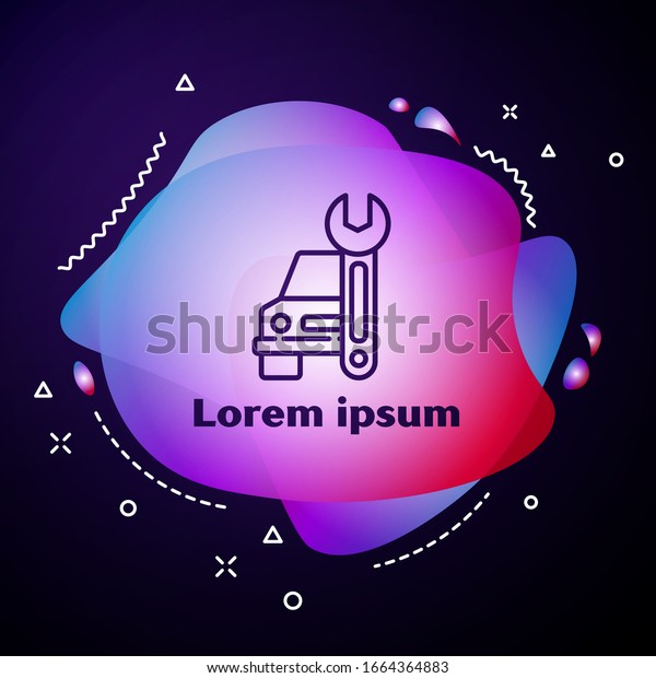 Purple\
line Car service icon isolated on blue background. Auto mechanic\
service. Repair service auto mechanic. Maintenance sign. Abstract\
banner with liquid shapes. Vector\
Illustration