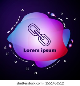 Purple line Chain link icon isolated on blue background. Link single. Abstract banner with liquid shapes. Vector Illustration