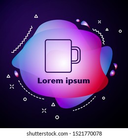 Purple line Coffee cup flat icon isolated on dark blue background. Tea cup. Hot drink coffee. Abstract banner with liquid shapes. Vector Illustration