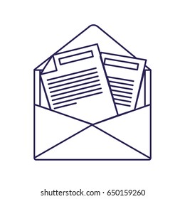purple line contour of opened envelope mail vector illustration