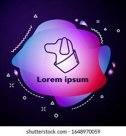 Purple line Dog icon isolated on blue background. Abstract banner with liquid shapes. Vector Illustration