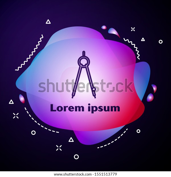 Purple line Drawing compass icon isolated on\
dark blue background. Compasses sign. Drawing and educational\
tools. Geometric instrument. Abstract banner with liquid shapes.\
Vector Illustration