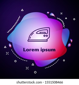 Purple line Electric iron icon isolated on dark blue background. Steam iron. Abstract banner with liquid shapes. Vector Illustration