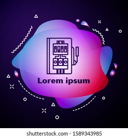 Purple line Electrical panel icon isolated on blue background. Abstract banner with liquid shapes. Vector Illustration