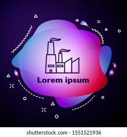 Purple line Factory icon isolated on dark blue background. Industrial building. Abstract banner with liquid shapes. Vector Illustration