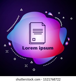 Purple line File document icon isolated on dark blue background. Checklist icon. Business concept. Abstract banner with liquid shapes. Vector Illustration