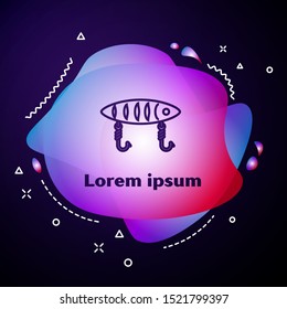 Purple line Fishing lure icon isolated on dark blue background. Fishing tackle. Abstract banner with liquid shapes. Vector Illustration