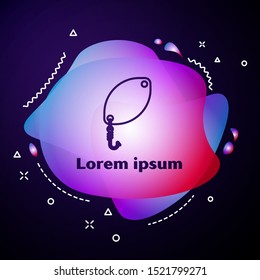 Purple line Fishing spoon icon isolated on dark blue background. Fishing baits in shape of fish. Fishing tackle. Abstract banner with liquid shapes. Vector Illustration