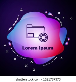 Purple line Folder settings with gears icon on dark blue background. Software update, transfer protocol, teamwork tool management, copy process. Abstract banner with liquid shapes. Vector Illustration