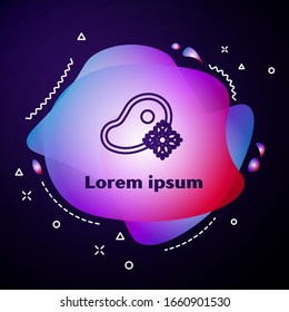 Purple line Fresh frozen steak meat icon isolated on blue background. Abstract banner with liquid shapes. Vector Illustration