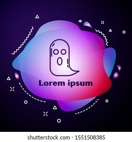 Purple line Ghost icon isolated on dark blue background. Happy Halloween party. Abstract banner with liquid shapes. Vector Illustration