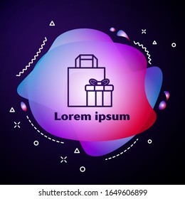 violette Linie Geschenkbox Symbol einzeln auf blauem Hintergrund. Abstrakter Banner mit flüssigen Formen. Vektorillustration-Illustration