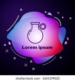 Lila Linie Handgranate Symbol einzeln auf blauem Hintergrund. Bombenexplosion. Abstrakter Banner mit flüssigen Formen. Vektorillustration-Illustration