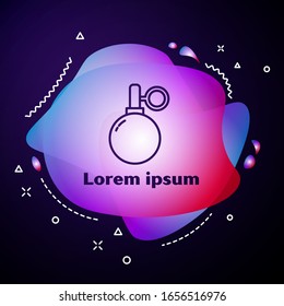 Purple line Hand grenade icon isolated on blue background. Bomb explosion. Abstract banner with liquid shapes. Vector Illustration