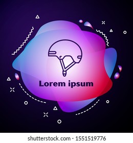 Purple line Helmet icon isolated on dark blue background. Extreme sport. Sport equipment. Abstract banner with liquid shapes. Vector Illustration