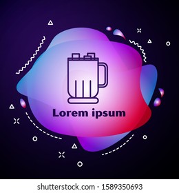 Purple line Hot chocolate cup with marshmallows icon isolated on blue background. Merry Christmas and Happy New Year. Abstract banner with liquid shapes. Vector Illustration