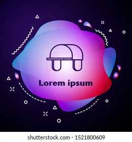 Purple line Hunter hat icon isolated on dark blue background. Plaid winter hat. Abstract banner with liquid shapes. Vector Illustration