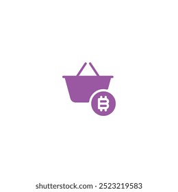 Purple line icon of a shopping cart with a cryptocurrency symbol inside, symbolizing digital transactions and e-commerce. Ideal for fintech, blockchain, cryptocurrency, and online retail projects.