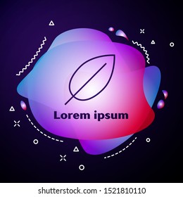 Purple line Leaf icon isolated on dark blue background. Fresh natural product symbol. Abstract banner with liquid shapes. Vector Illustration