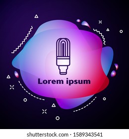 Purple line LED light bulb icon isolated on blue background. Economical LED illuminated lightbulb. Save energy lamp. Abstract banner with liquid shapes. Vector Illustration