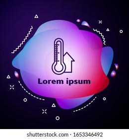 Purple line Meteorology thermometer measuring icon isolated on blue background. Thermometer equipment showing hot or cold weather. Abstract banner with liquid shapes. Vector Illustration