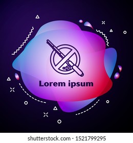 Purple line No fishing icon isolated on dark blue background. Prohibition sign. Abstract banner with liquid shapes. Vector Illustration