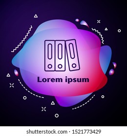 Purple line Office folders with papers and documents icon isolated on dark blue background. Office binders. Archives folder sign. Abstract banner with liquid shapes. Vector Illustration